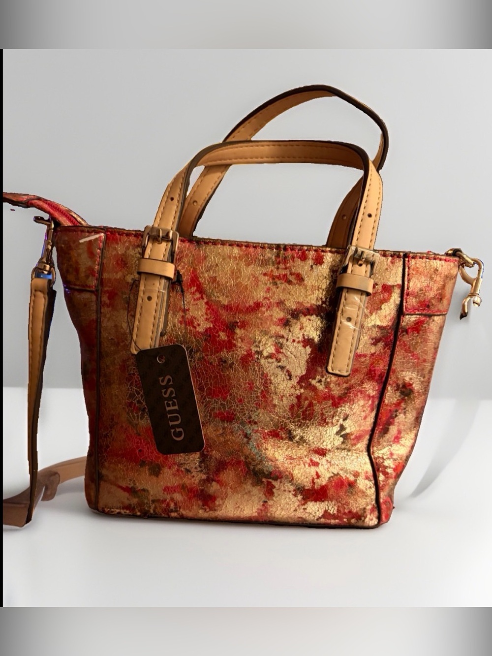 GUESS Delaney New w/ Tags! Color Cherry Mixed-Metallic Med Classic Tote Gorgeous